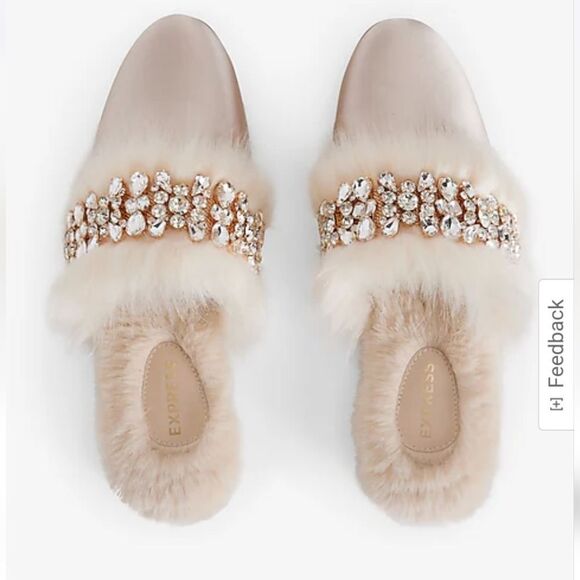 Satin Faux Fur Lined Embellished Slippers size 7-8 - Picture 4 of 5